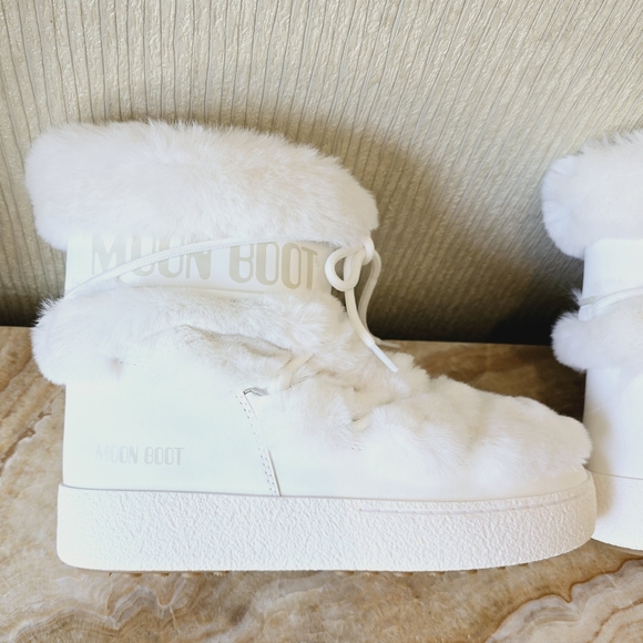 Moon Boot LTrack Faux Fur Boots Moon Boots L Track White Fur Winter Snow Boot - Picture 8 of 16